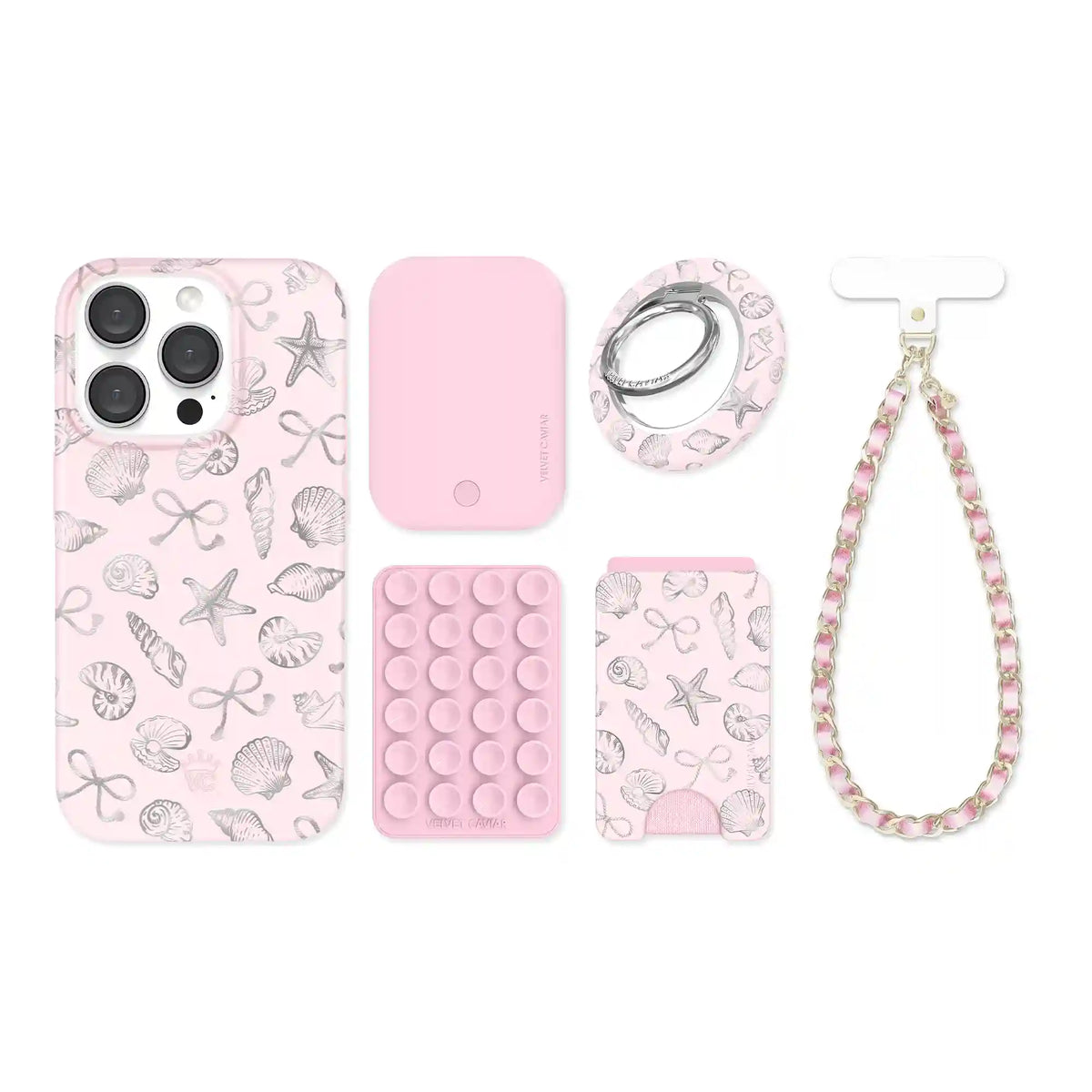 Pink Coastal Seashells iPhone Bundle Set