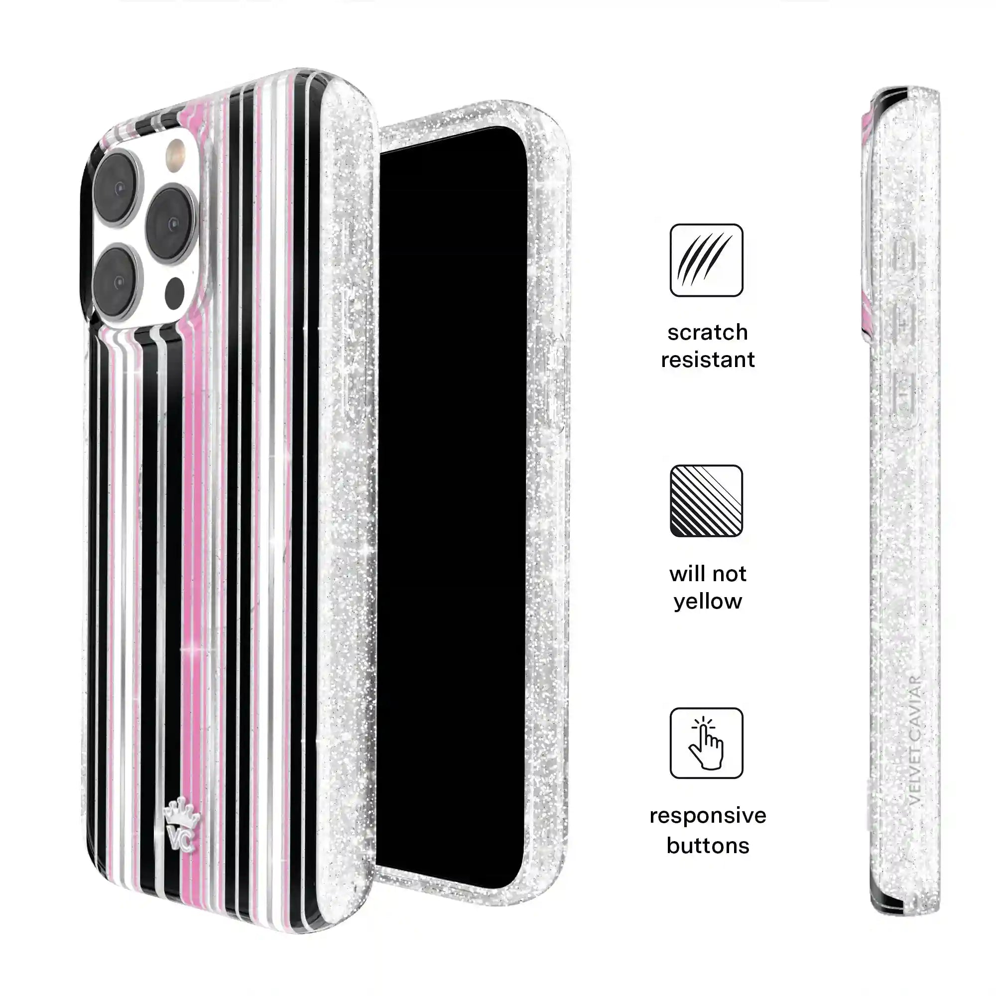 Pretty Punk Stripes Glitter iPhone Case