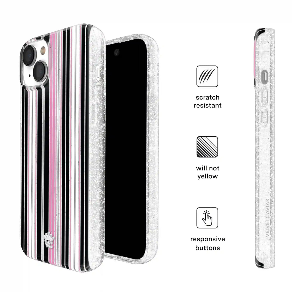 Pretty Punk Stripes Glitter iPhone Case