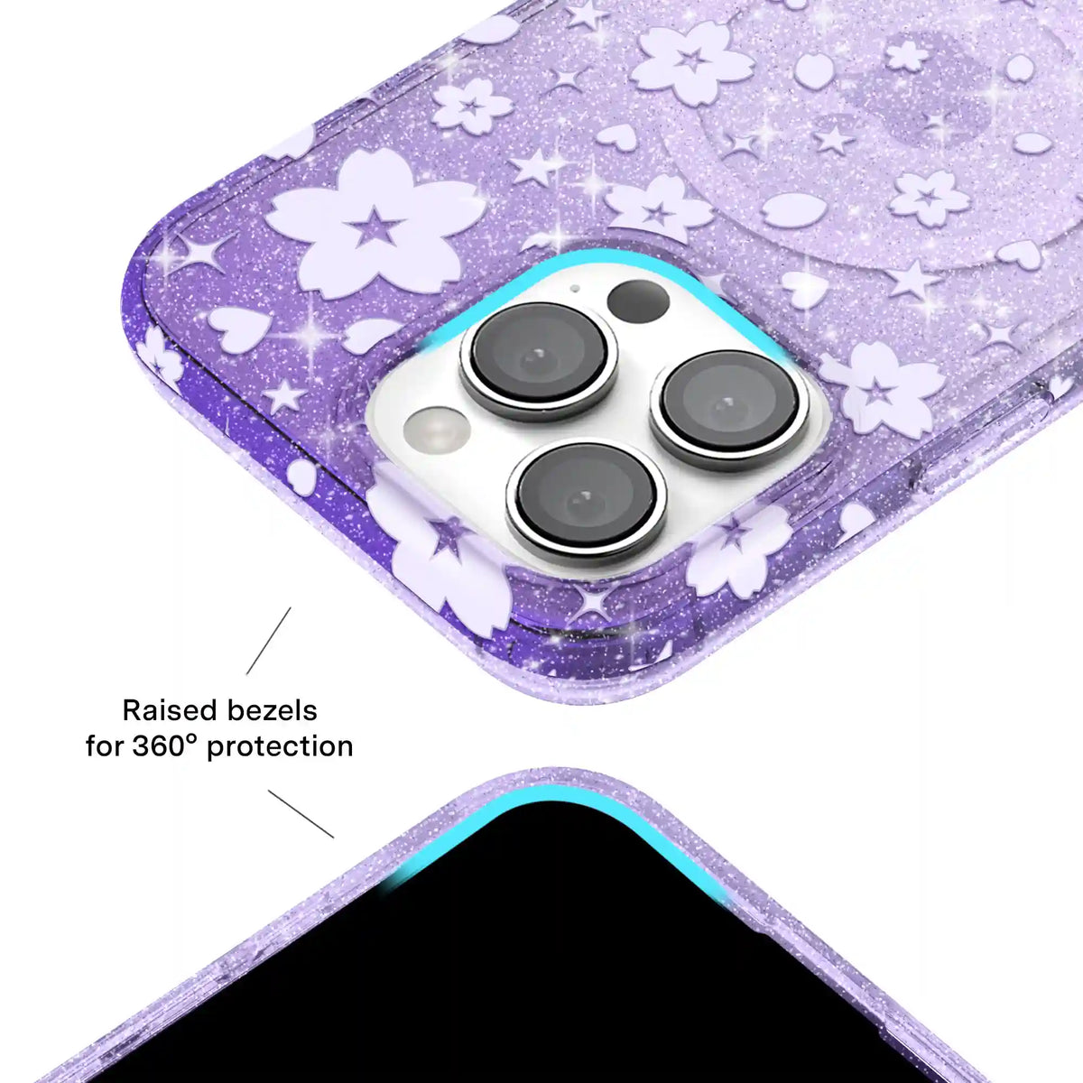 Lavender Cherry Blossom Glitter iPhone Case