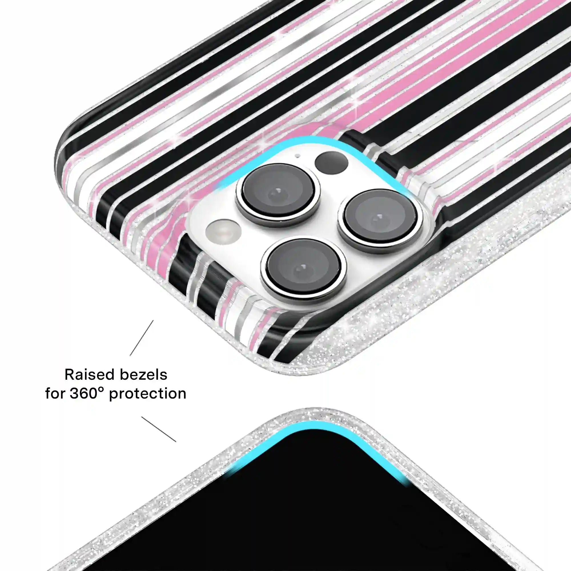 Pretty Punk Stripes Glitter iPhone Case