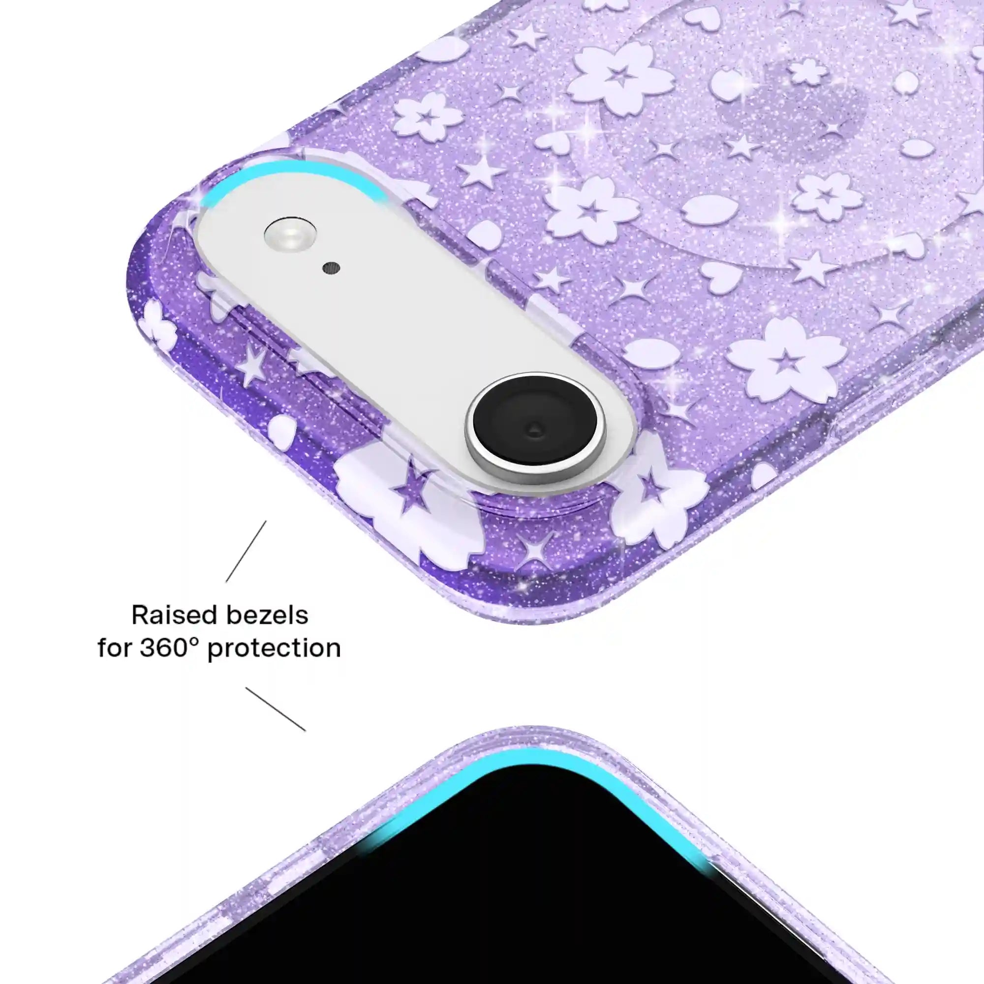 Lavender Cherry Blossom Glitter iPhone Case