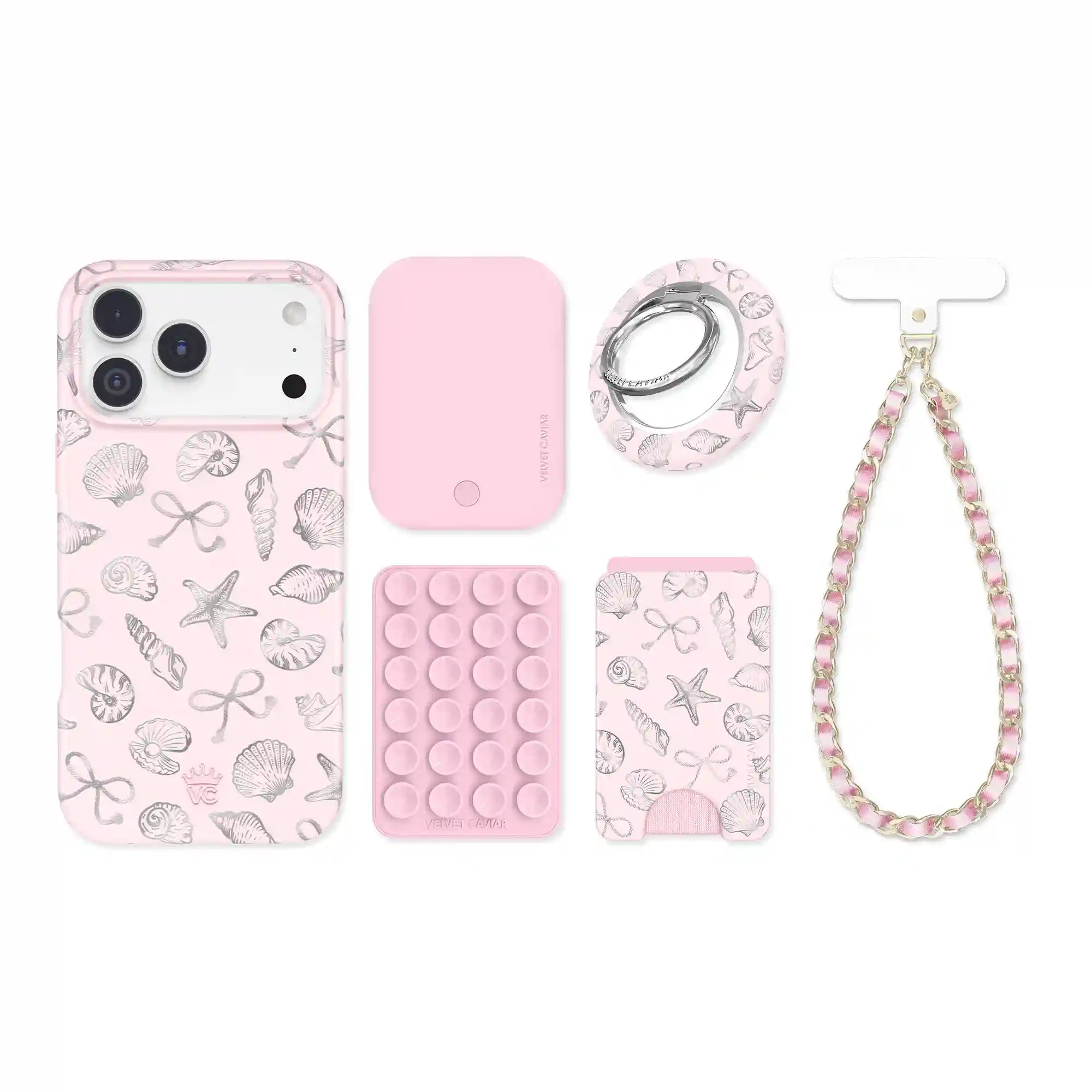 Pink Coastal Seashells iPhone Bundle Set
