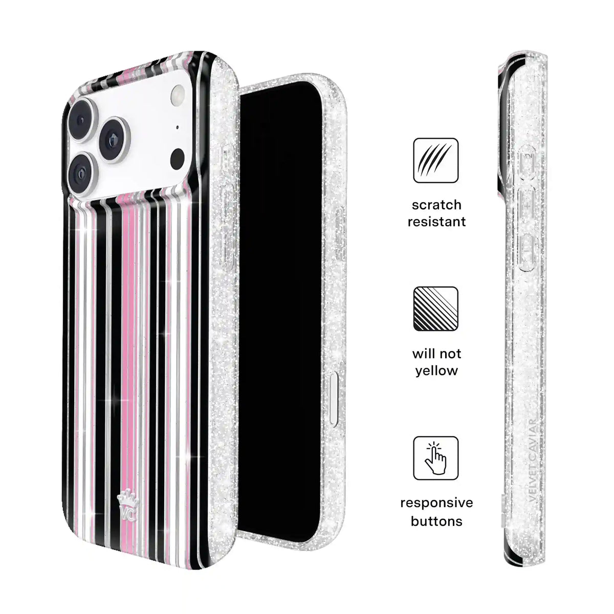Pretty Punk Stripes Glitter iPhone Case