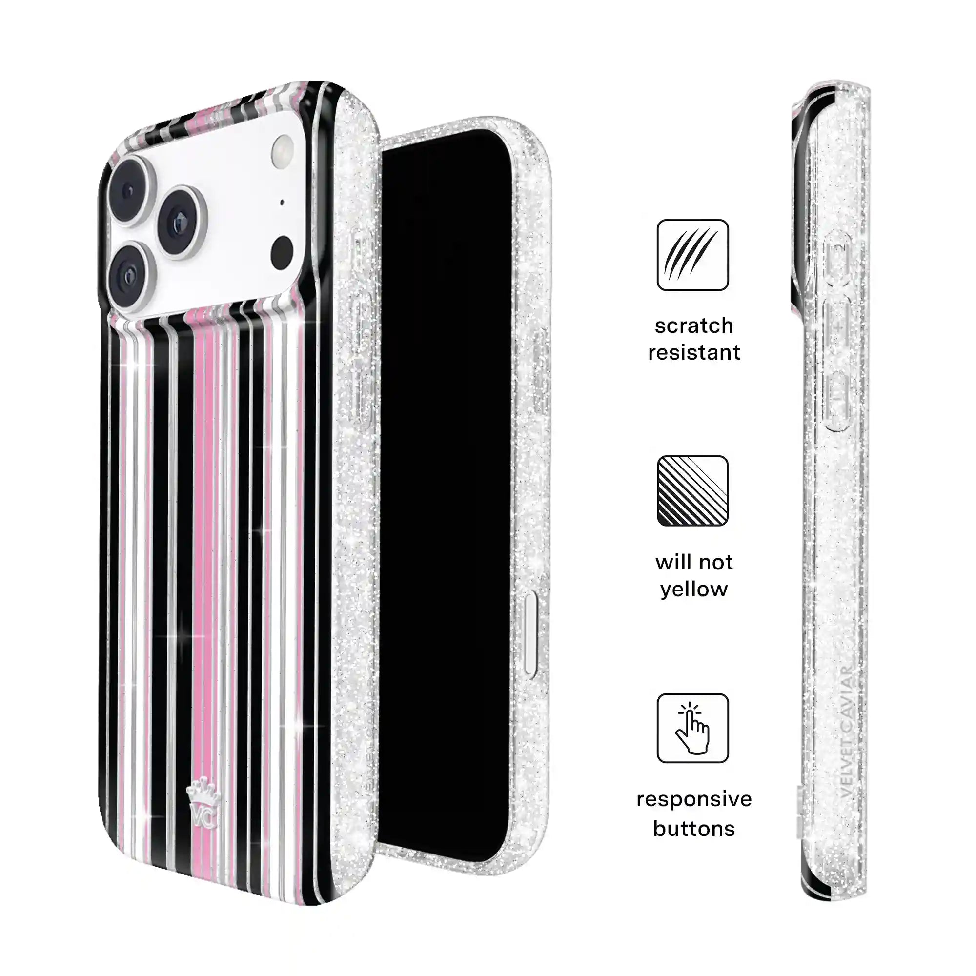 Pretty Punk Stripes Glitter iPhone Case