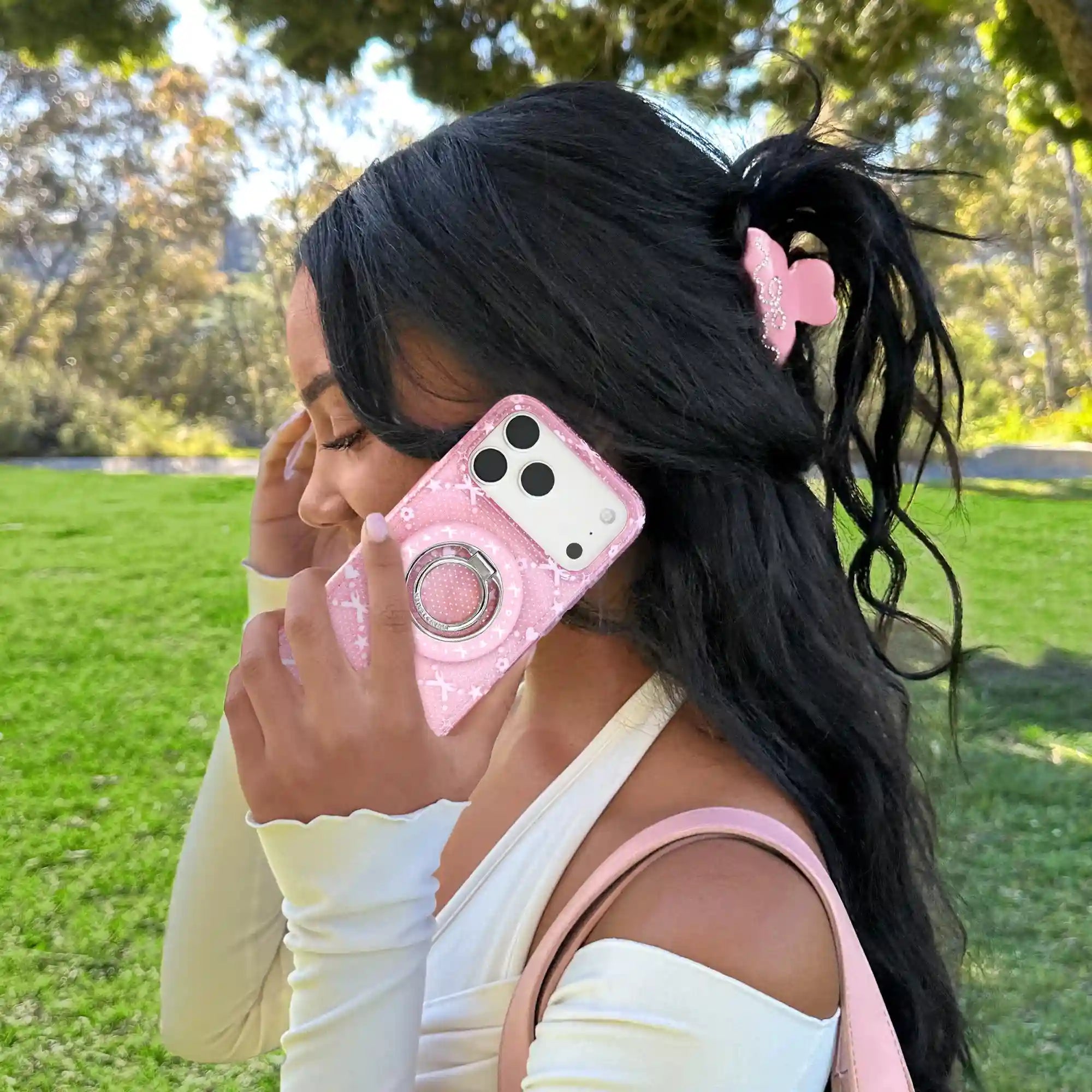 Pink Crystal Bow Hair Clip