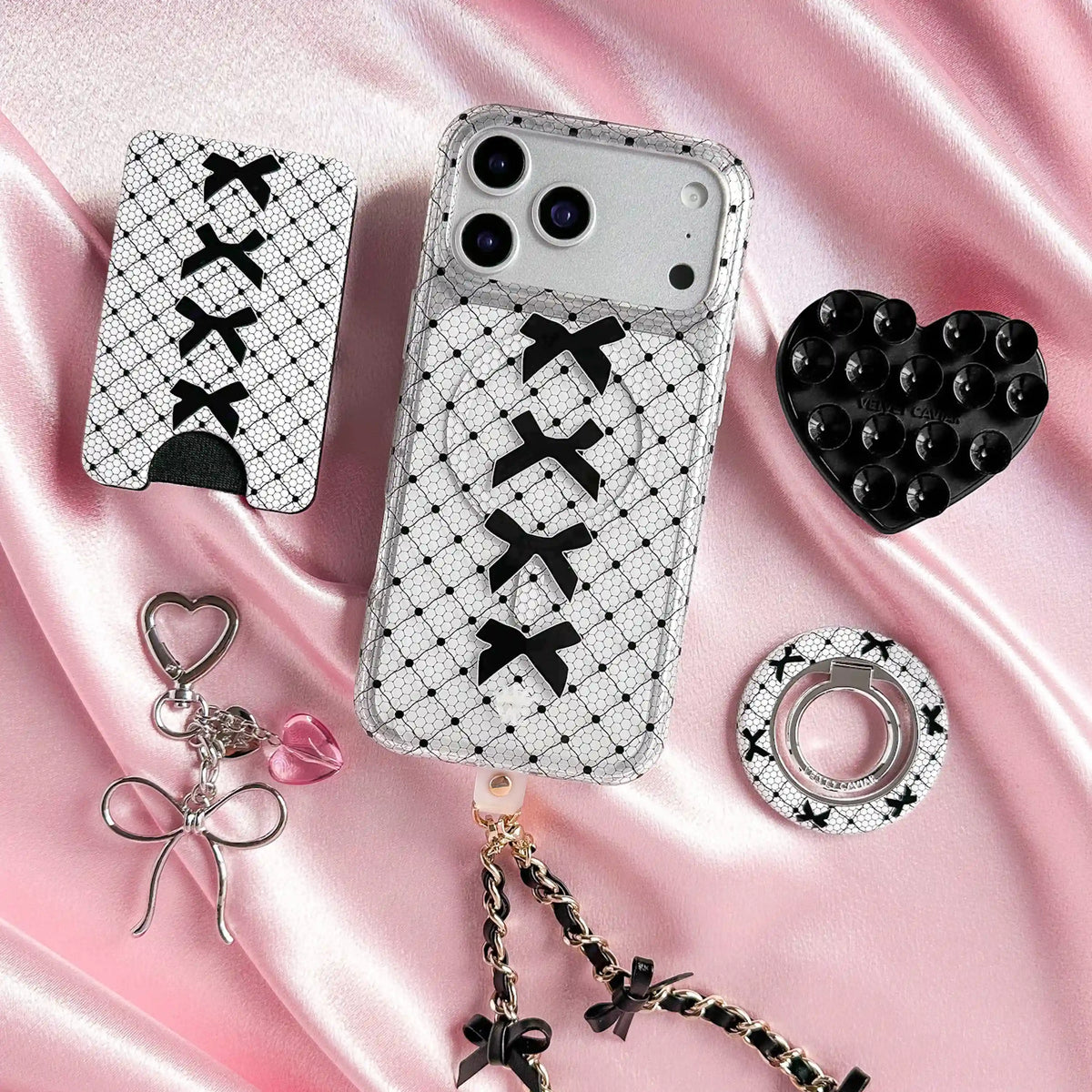 Lacy Black Bows MagSafe Grip Ring