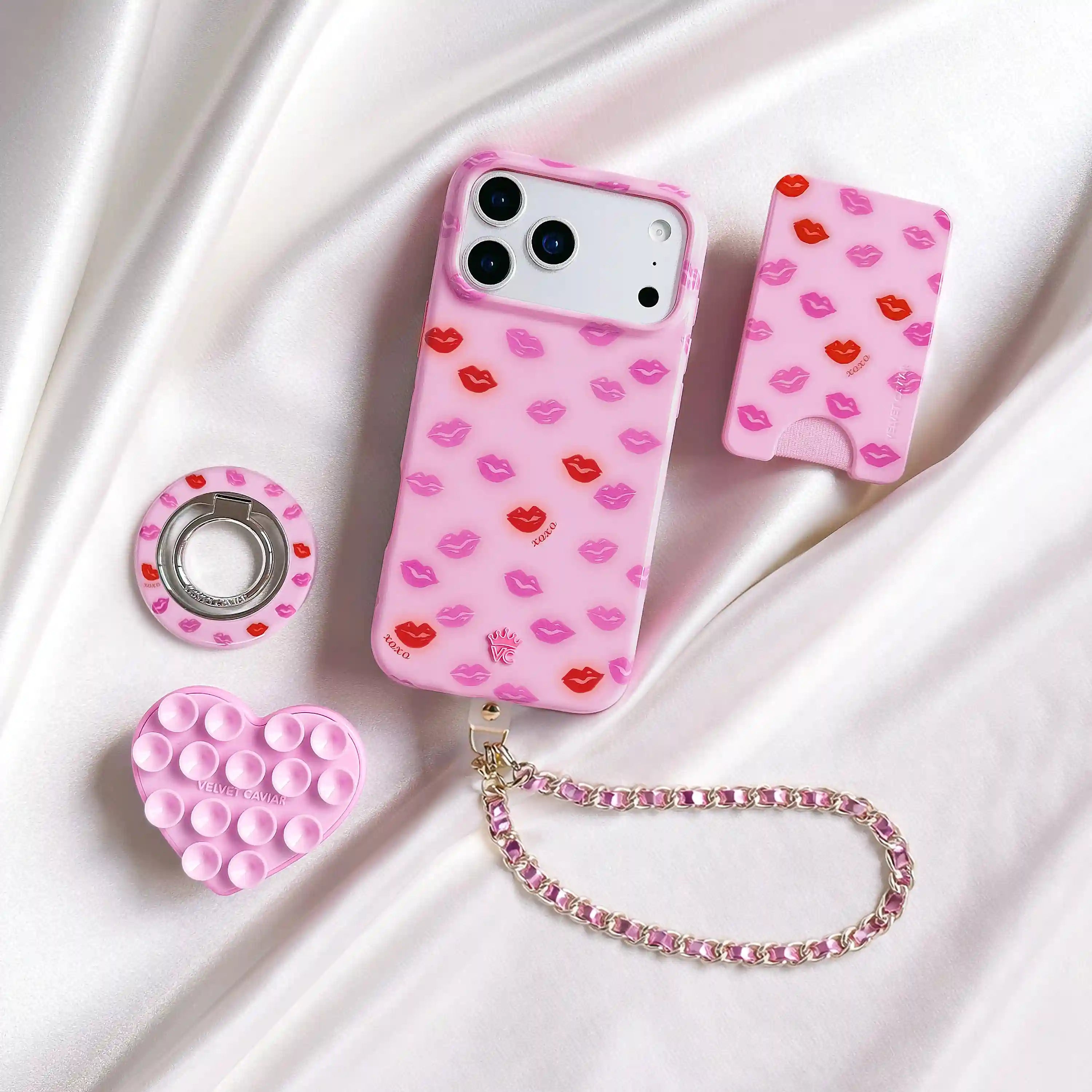 Metallic Pink Leather Chain Phone Charm