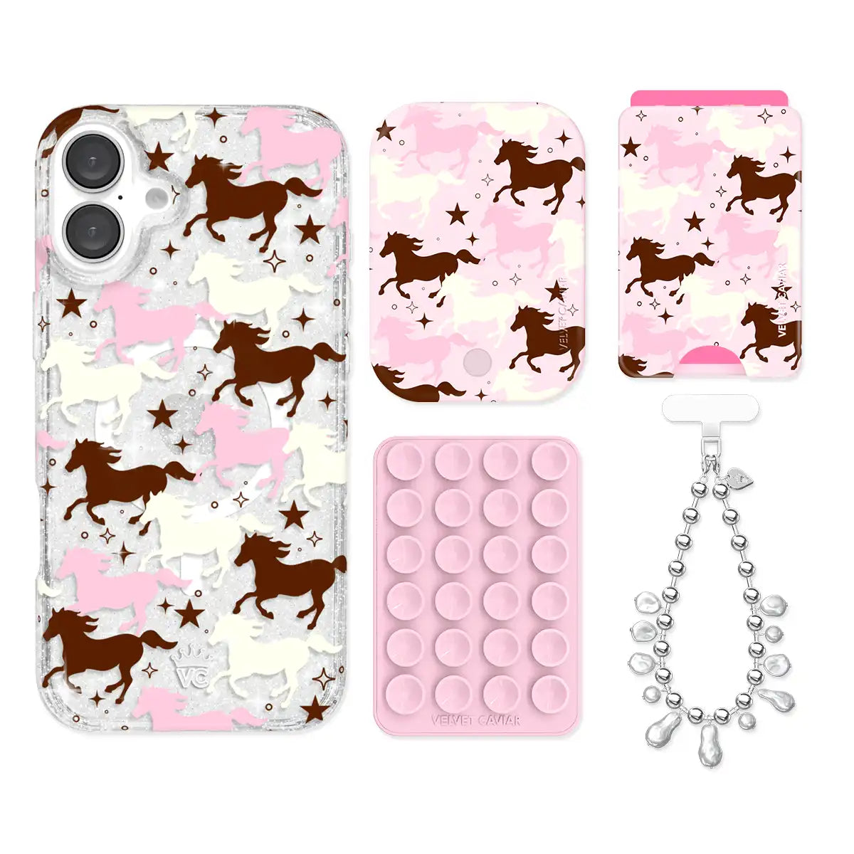 Pink Pony Glitter iPhone Bundle Set - Wallet