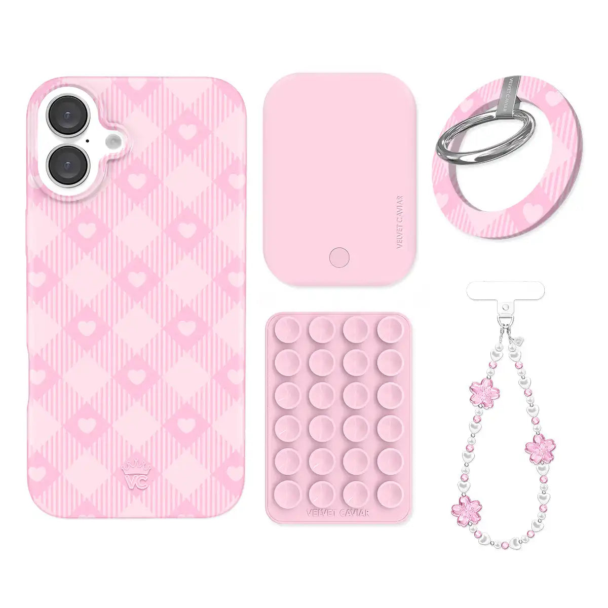Dolly Pink Gingham iPhone Bundle Set - Grip