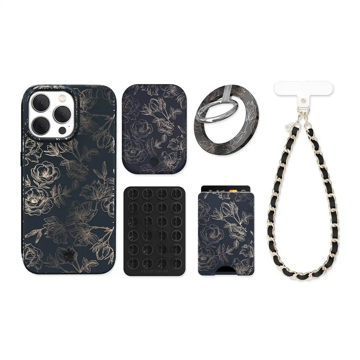 Floral Rose Gold Chrome iPhone Bundle Set