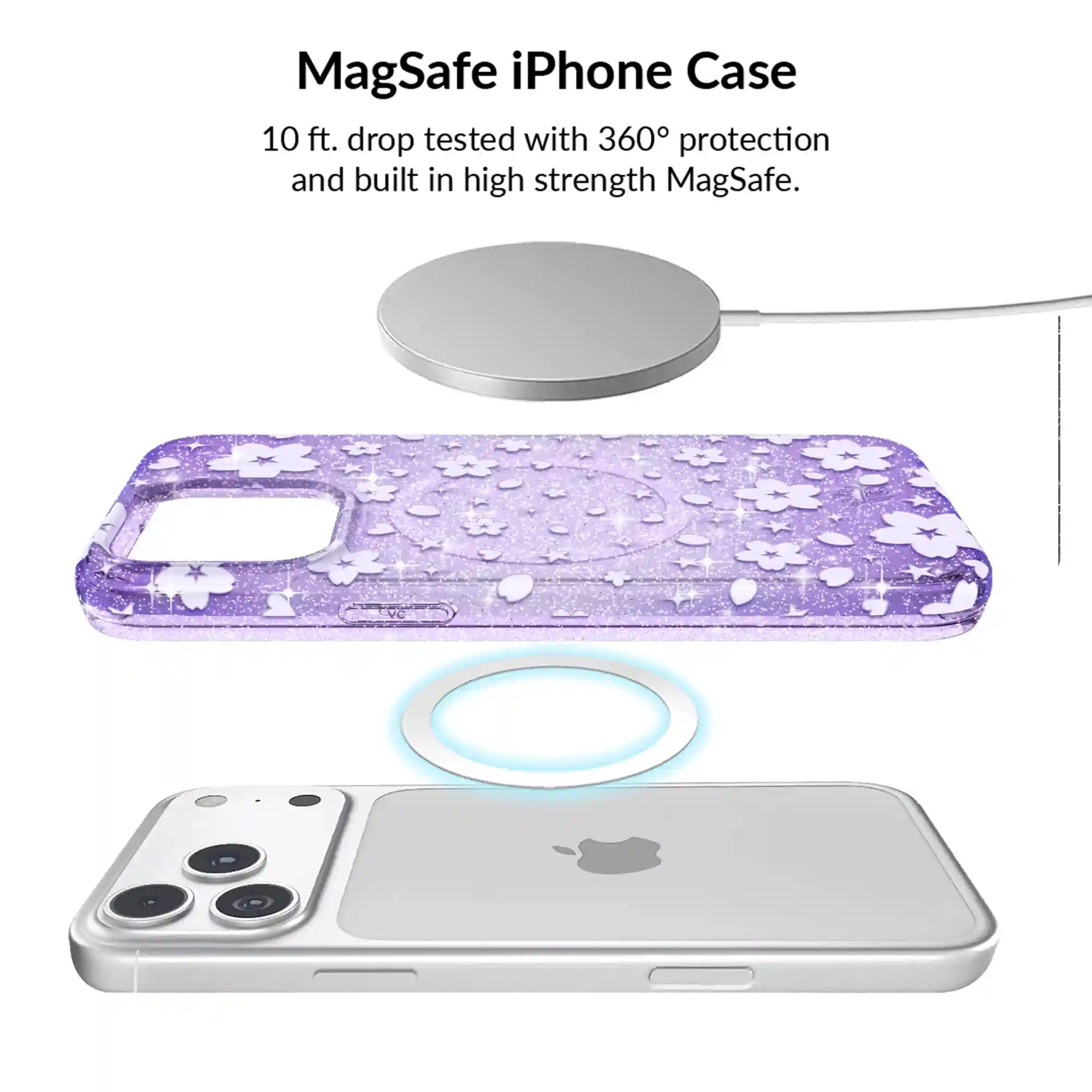 Lavender Cherry Blossom Glitter iPhone Bundle Set