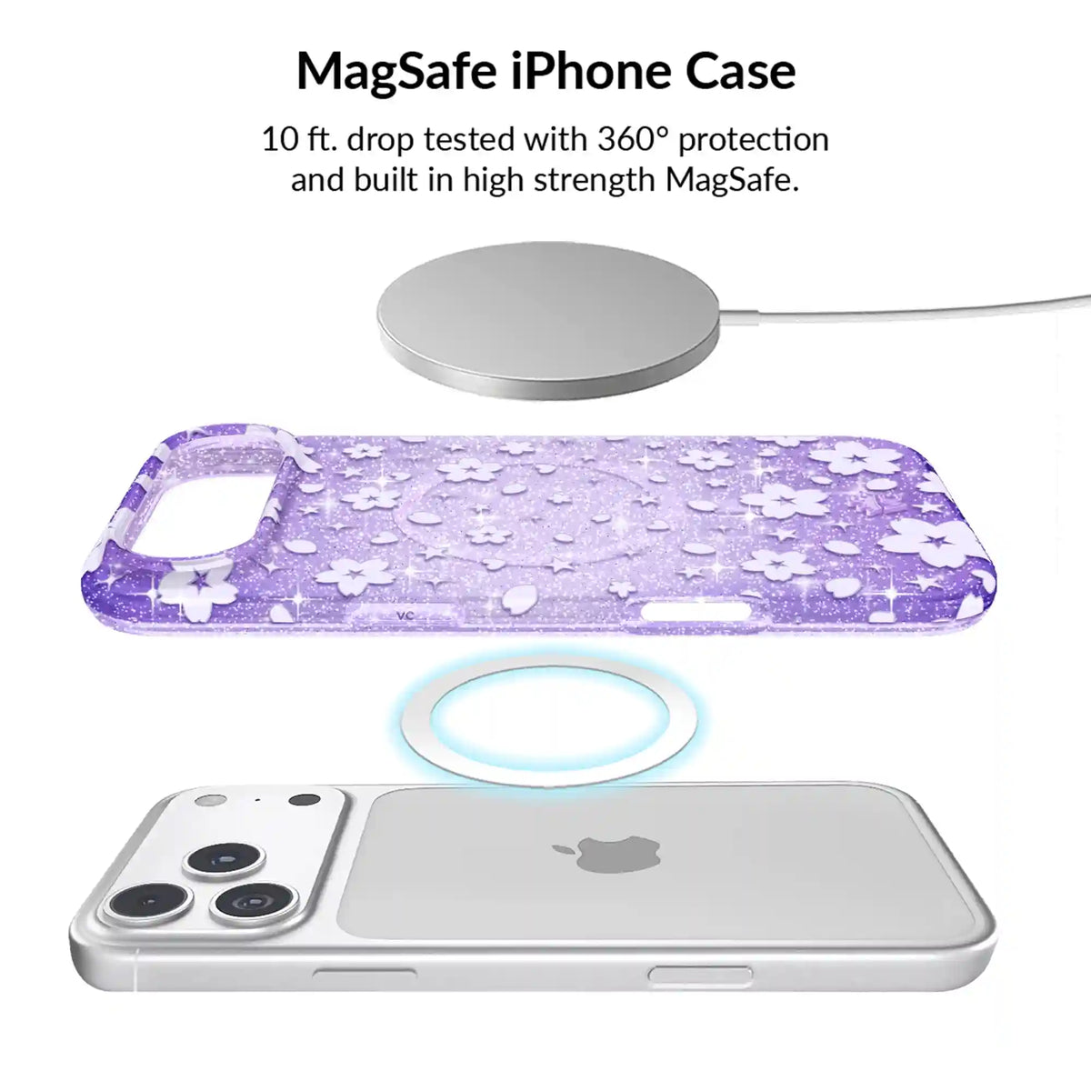 Lavender Cherry Blossom Glitter iPhone Bundle Set