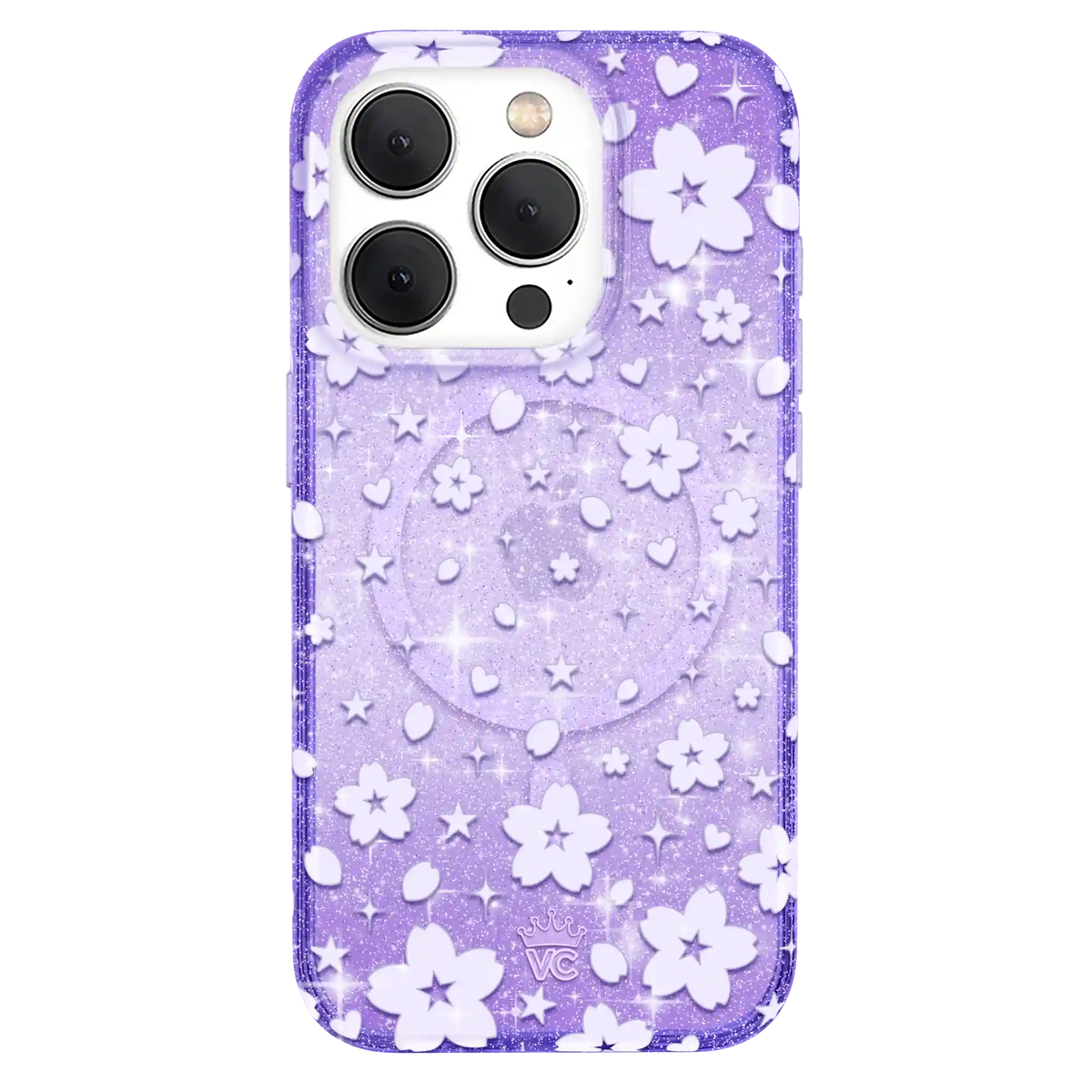 Lavender Cherry Blossom Glitter iPhone Case