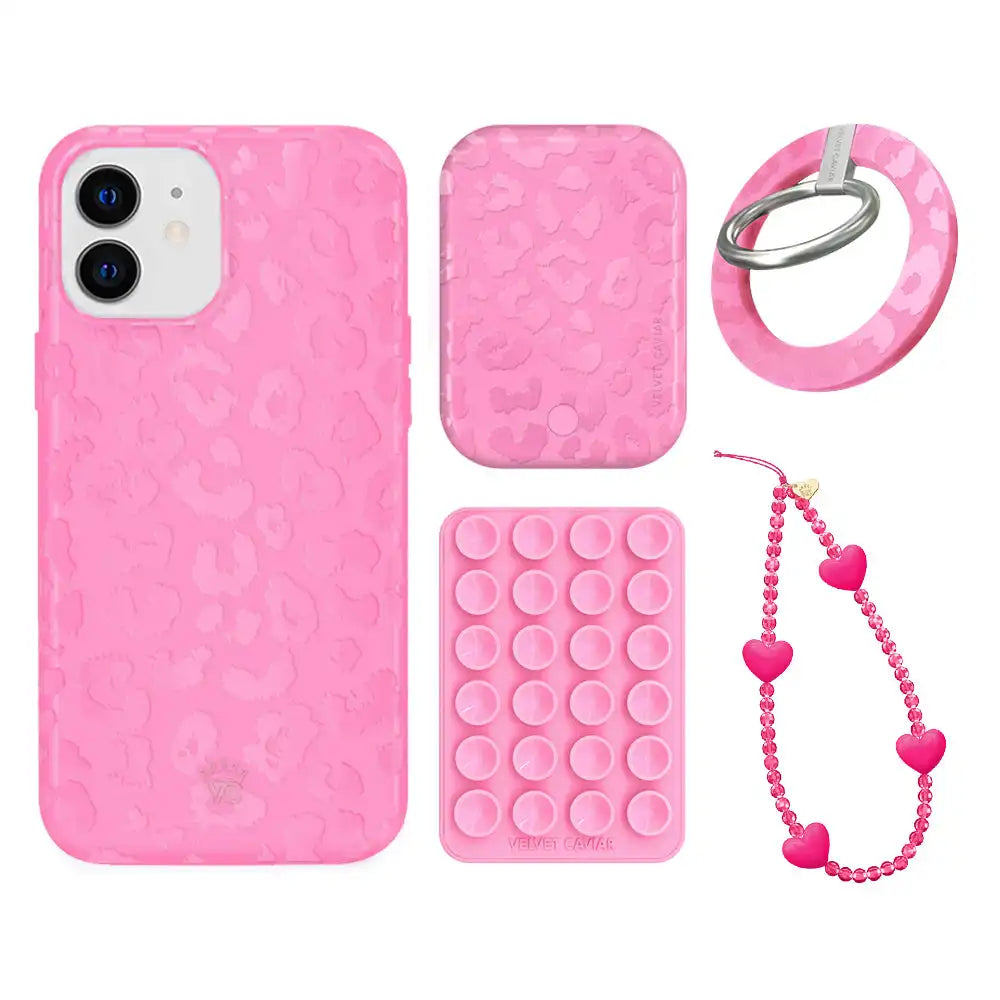 Hot Pink Leopard iPhone Bundle Set - Grip