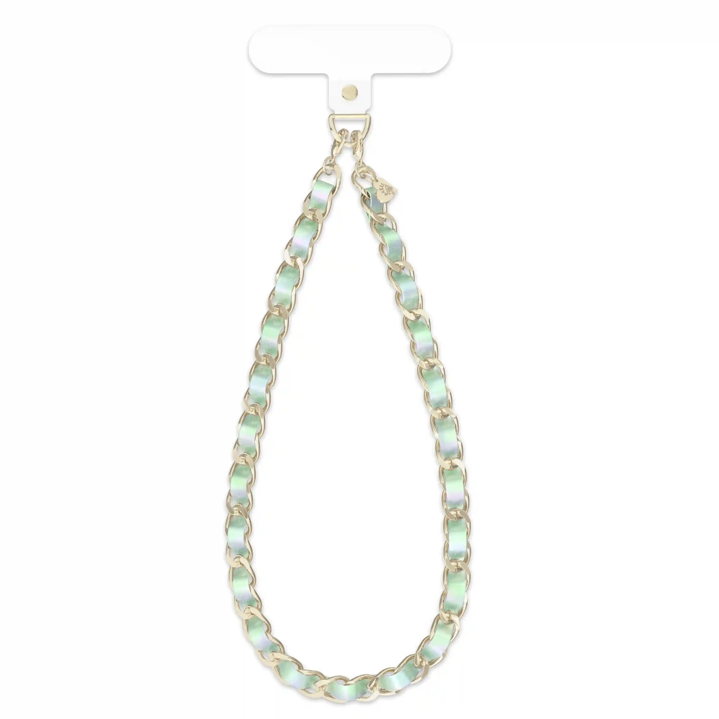 Teal Holo Leather Chain Phone Charm