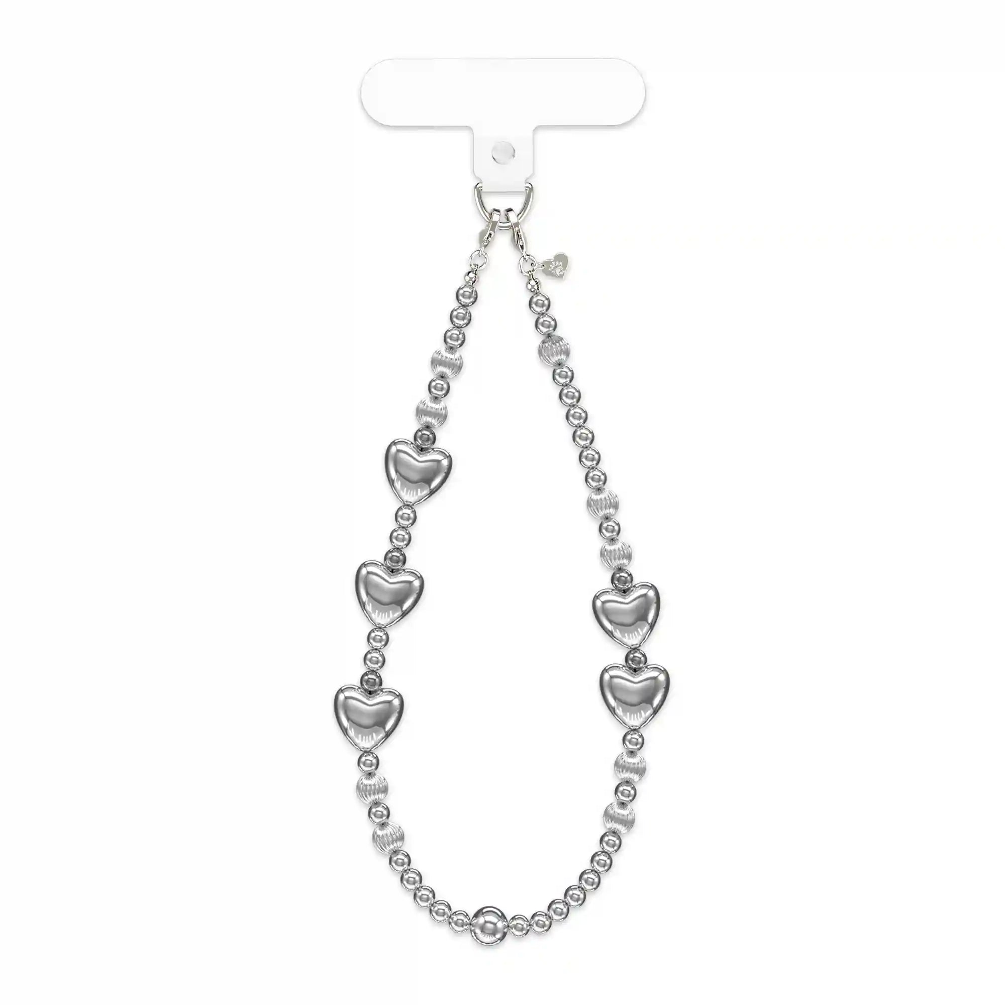 Metallic Silver Heart Phone Charm
