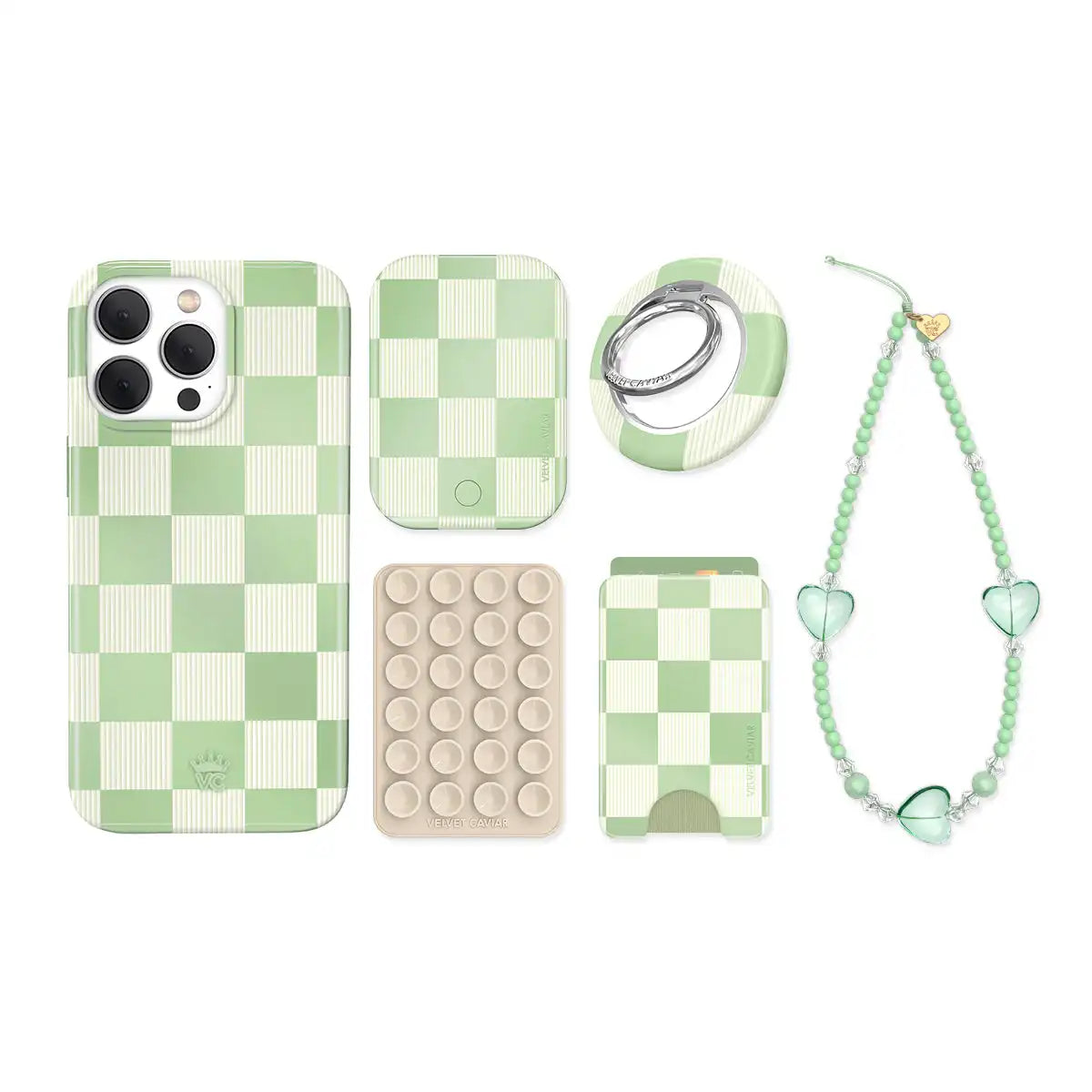 Pistachio Vibe Checkered iPhone Bundle Set