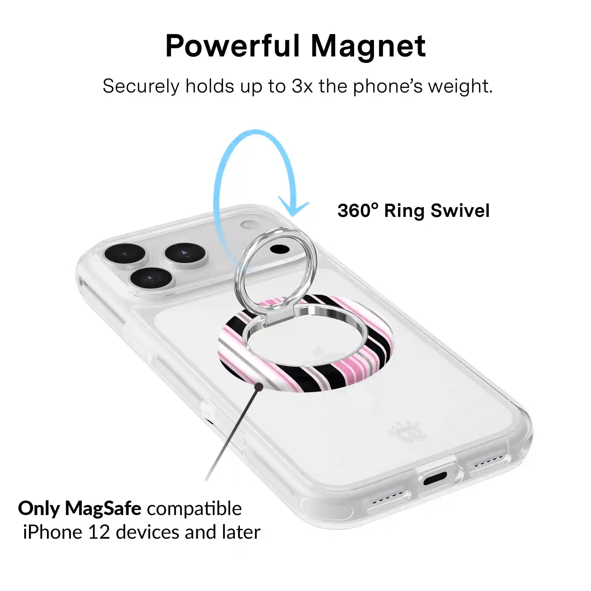 Pretty Punk Stripes Glitter MagSafe Grip Ring