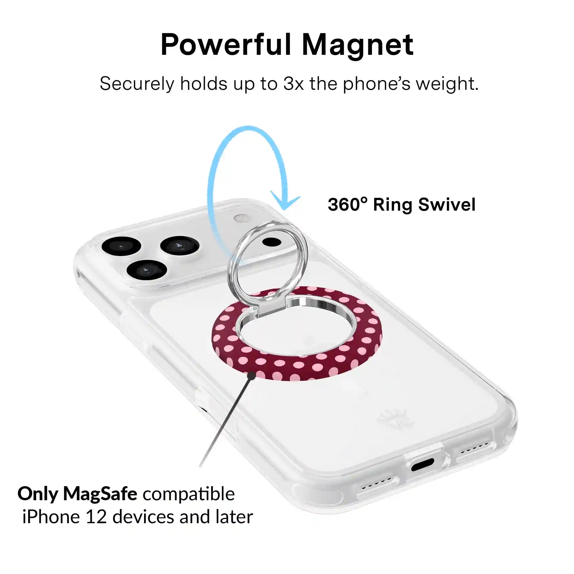 Raspberry Polka Dot MagSafe Grip Ring