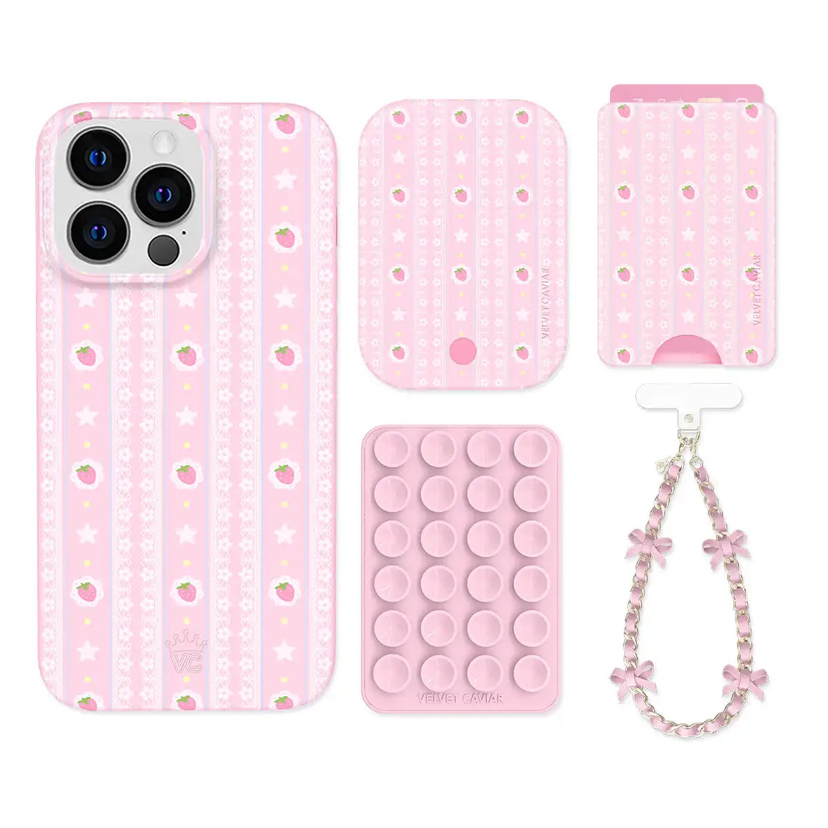 Strawberry Macaron iPhone Bundle Set - Wallet