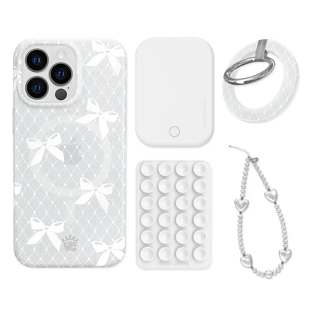 Vintage Lace Bows iPhone Bundle Set - Grip