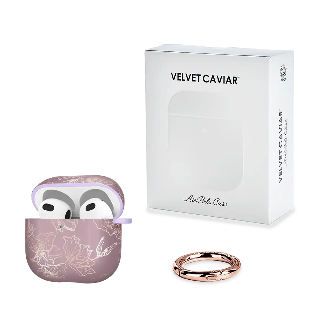 Dusty Rose Chrome Floral AirPods Case