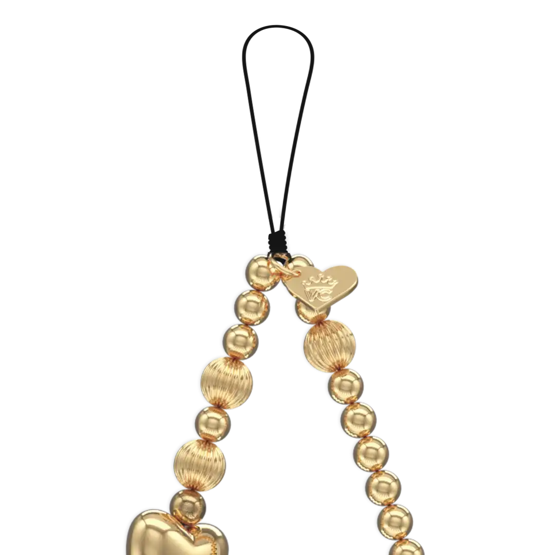 Gold Metallic Heart Phone Charm