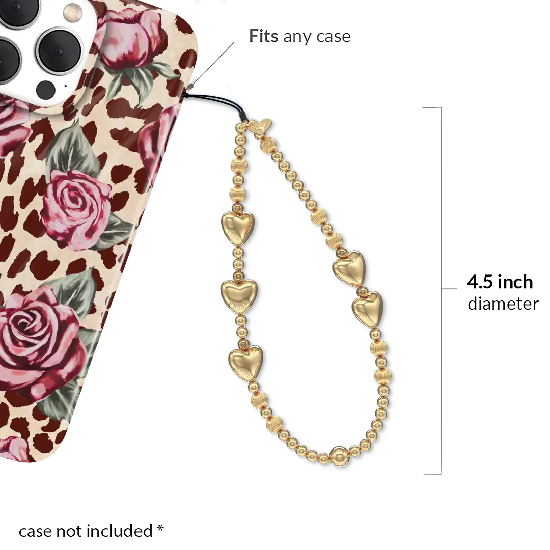 Gold Metallic Heart Phone Charm