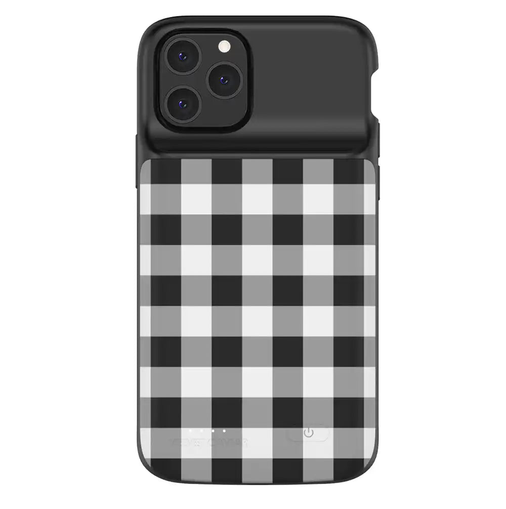 Black Gingham iPhone Charging Case