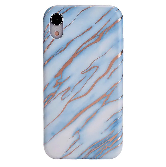 Sky Blue Rose Gold Chrome Marble iPhone case