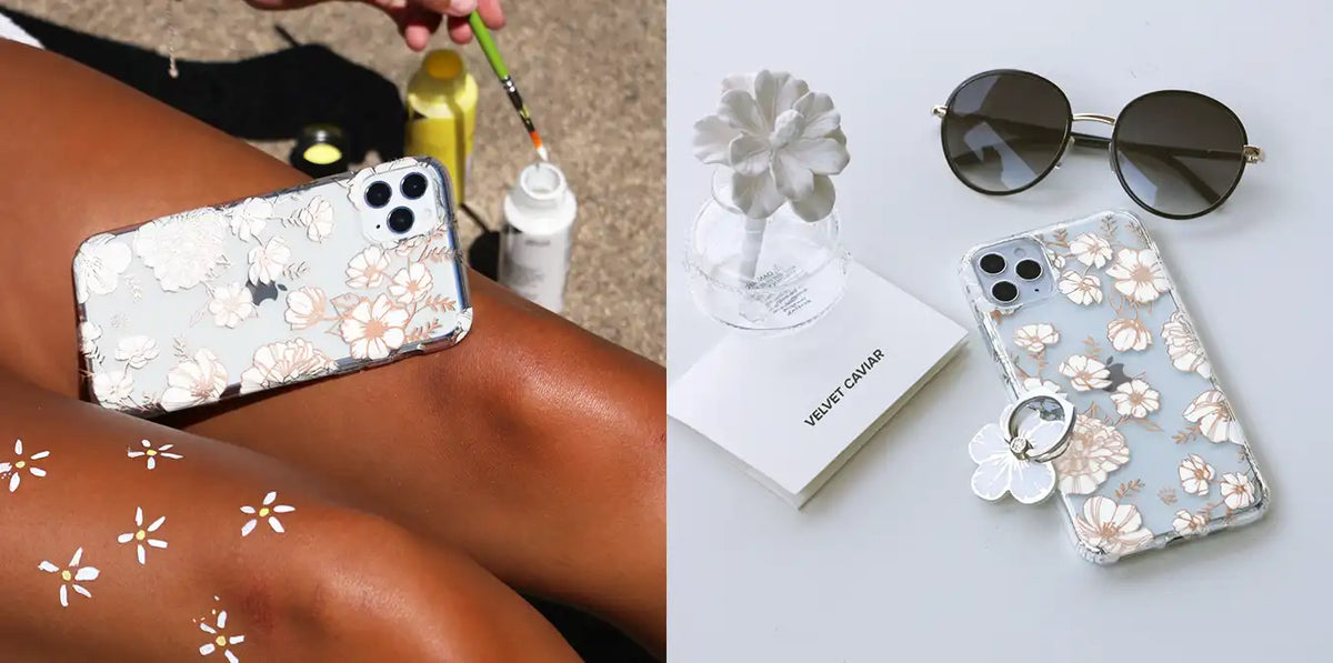 White and Gold Floral Clear iPhone Case