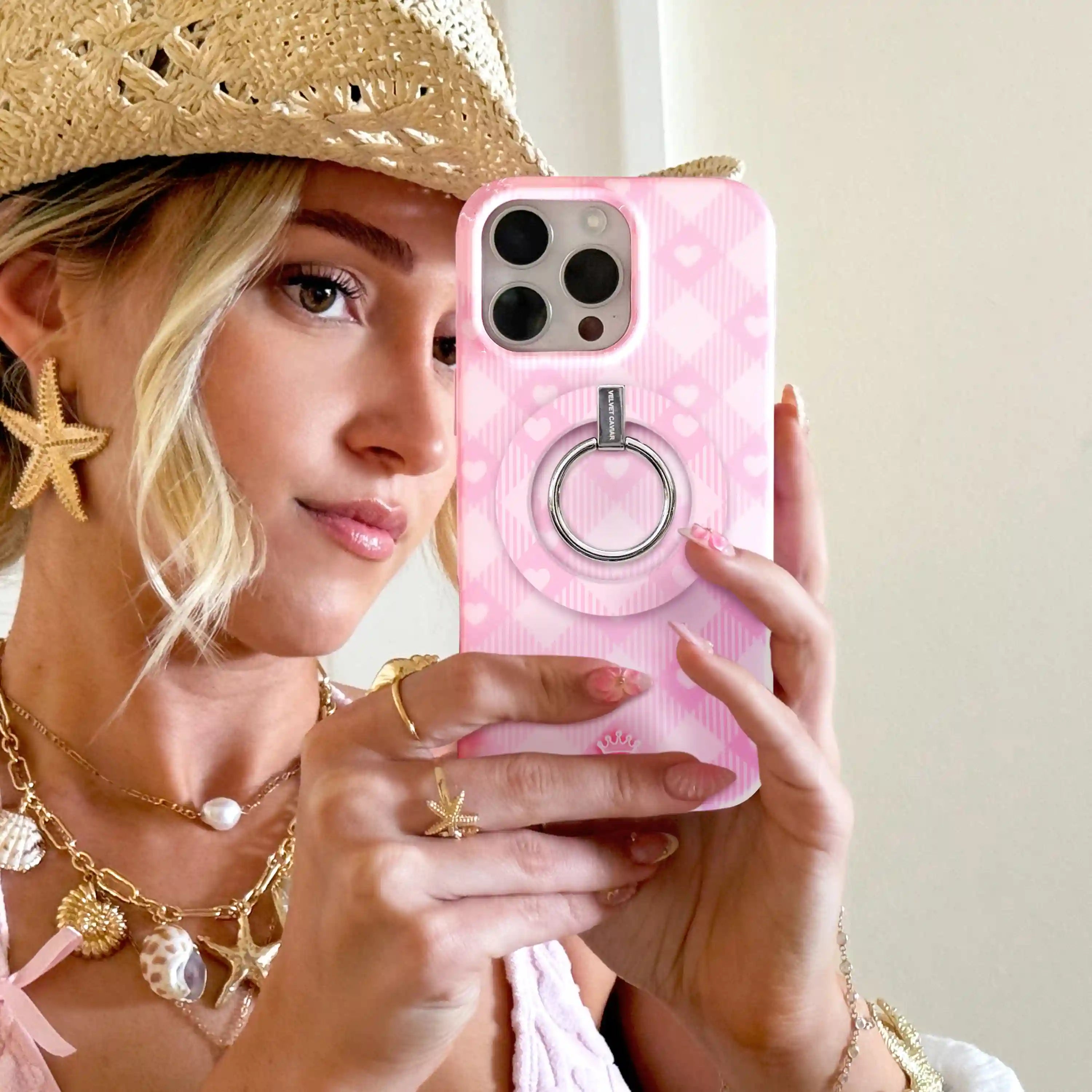 Dolly Pink Gingham MagSafe Grip Ring