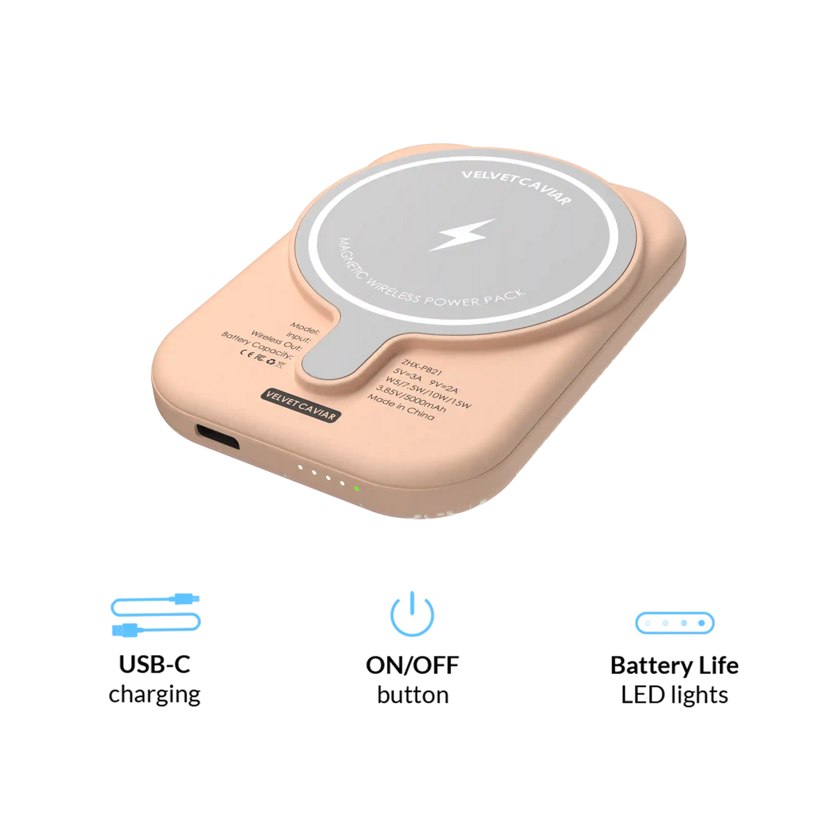 Peach Blossom Portable MagSafe Charger Power Pack