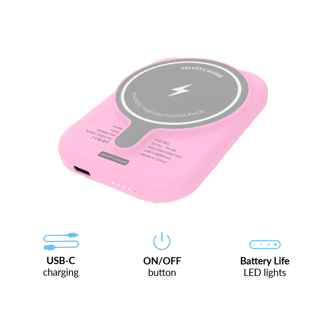 Baby Pink Roses Portable MagSafe Charger Power Pack
