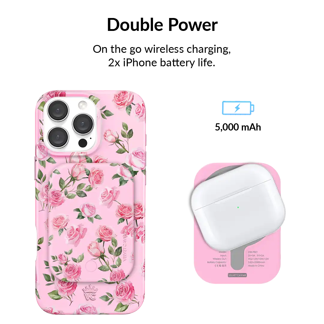 Baby Pink Roses Portable MagSafe Charger Power Pack