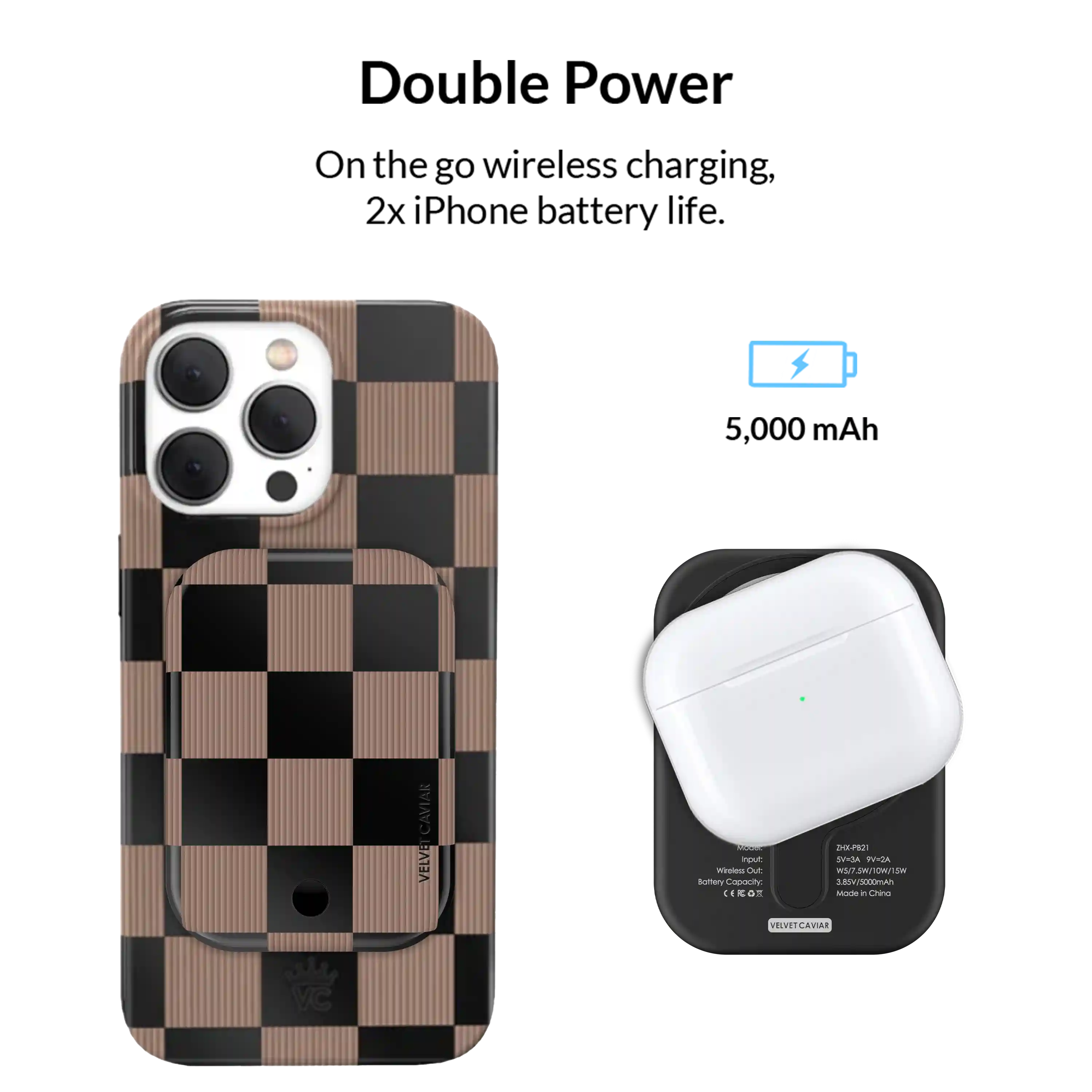 Mocha Vibe Checkered Portable MagSafe Charger Power Pack