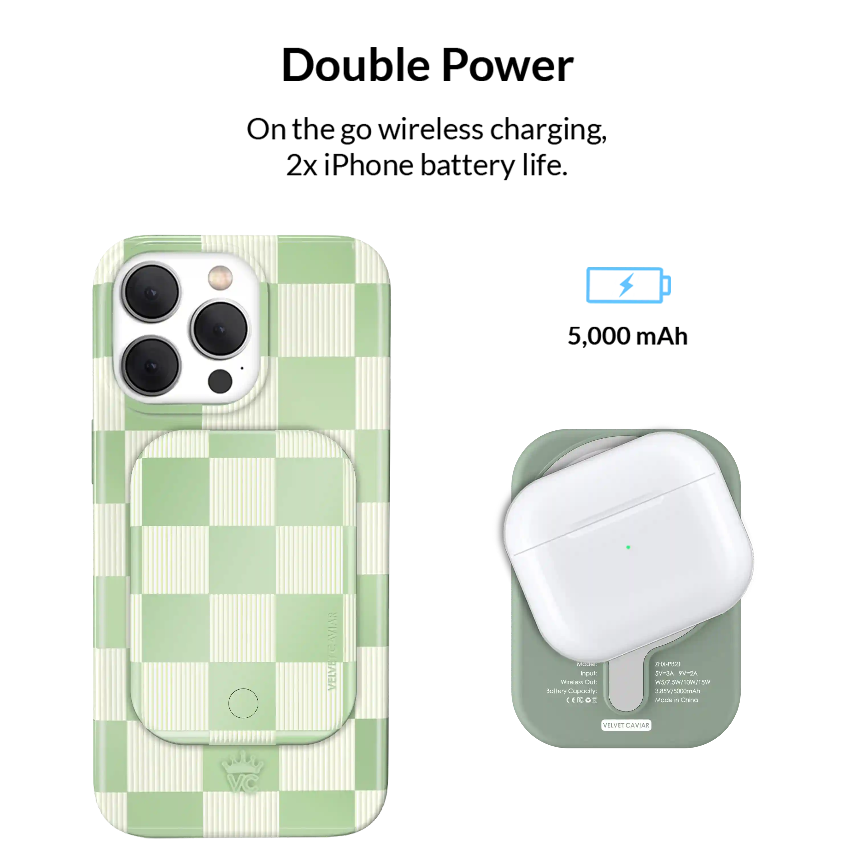 Pistachio Vibe Checkered Portable MagSafe Charger Power Pack