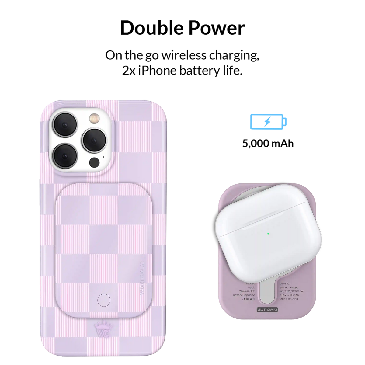Lilac Vibe Checkered Portable MagSafe Charger Power Pack