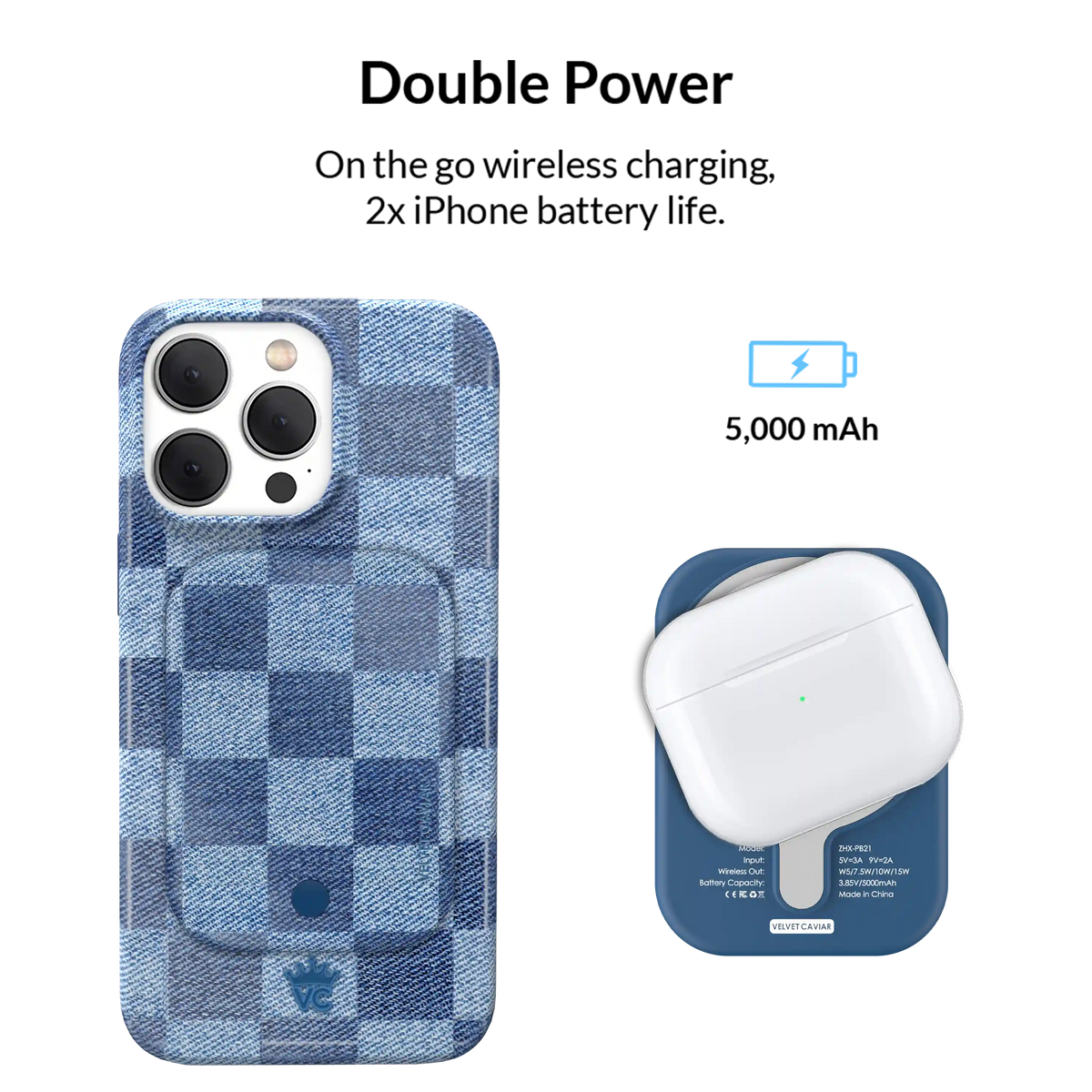 Denim Vibe Checkered Portable MagSafe Charger Power Pack