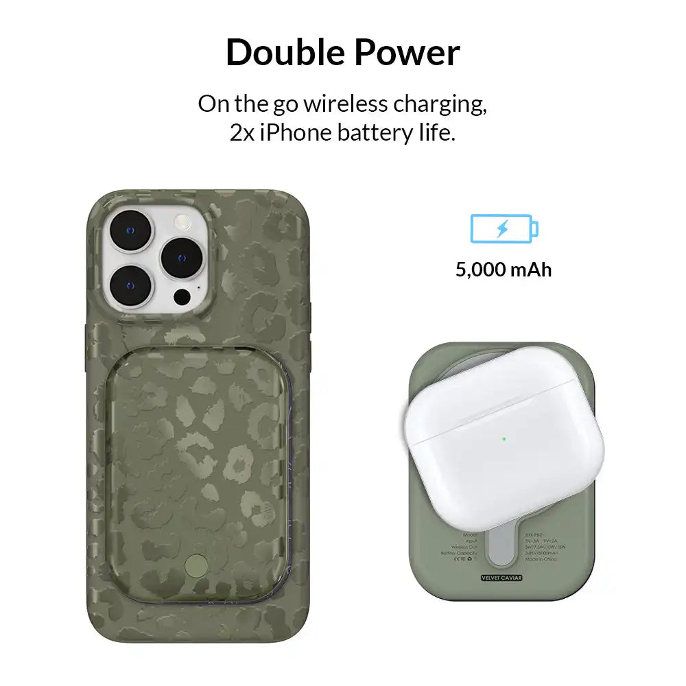 Olive Leopard Portable MagSafe Charger Power Pack