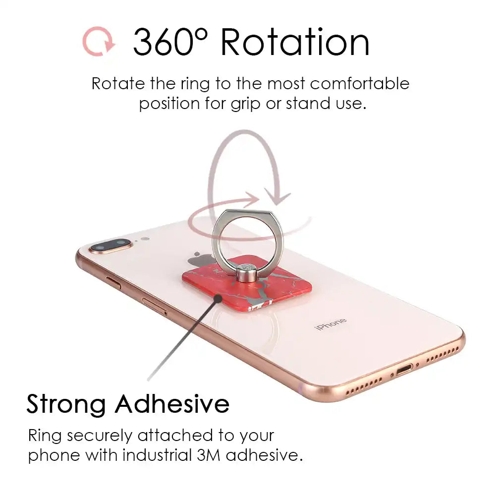 Red Marble Silver Chrome Phone Ring