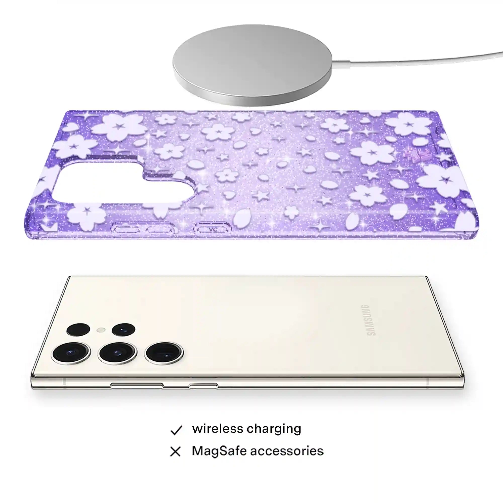 Lavender Cherry Blossom Glitter Samsung Case