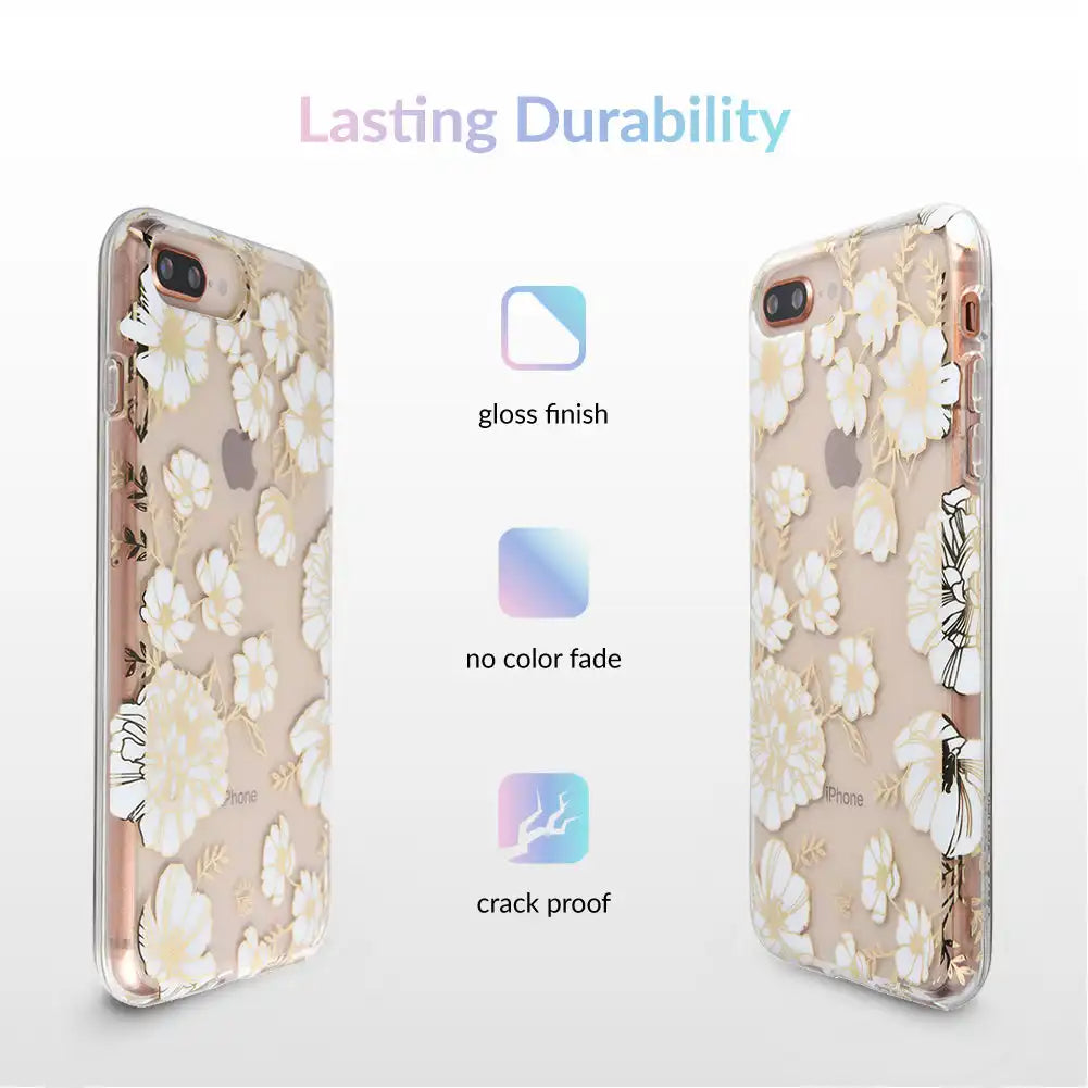 White and Gold Floral Clear iPhone Case